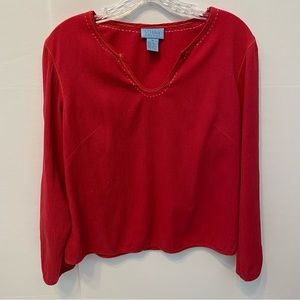 SO Blue Sigrid Olsen Red Long Sleeve Cotton Top/Blouse Sz M